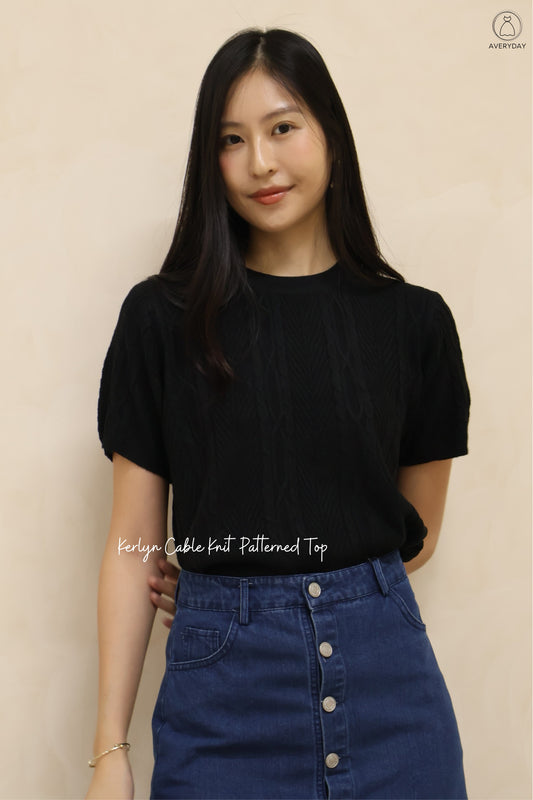 Kerlyn Cable Knit Patterned Top In Black
