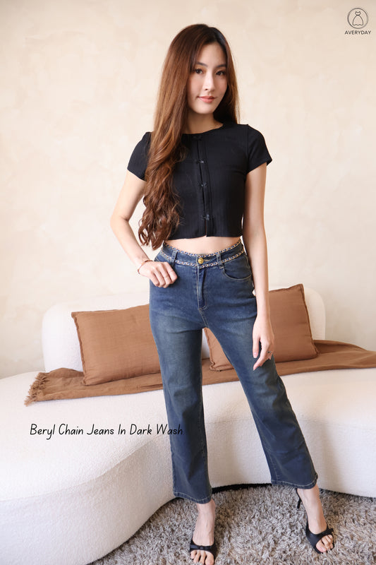 *Premium* Beryl Chain Jeans In Dark Wash