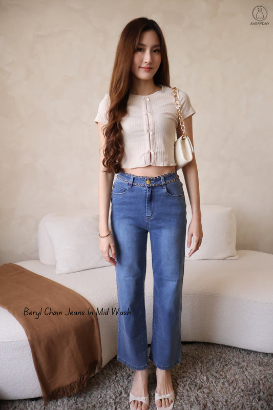*Premium* Beryl Chain Jeans In Mid Wash