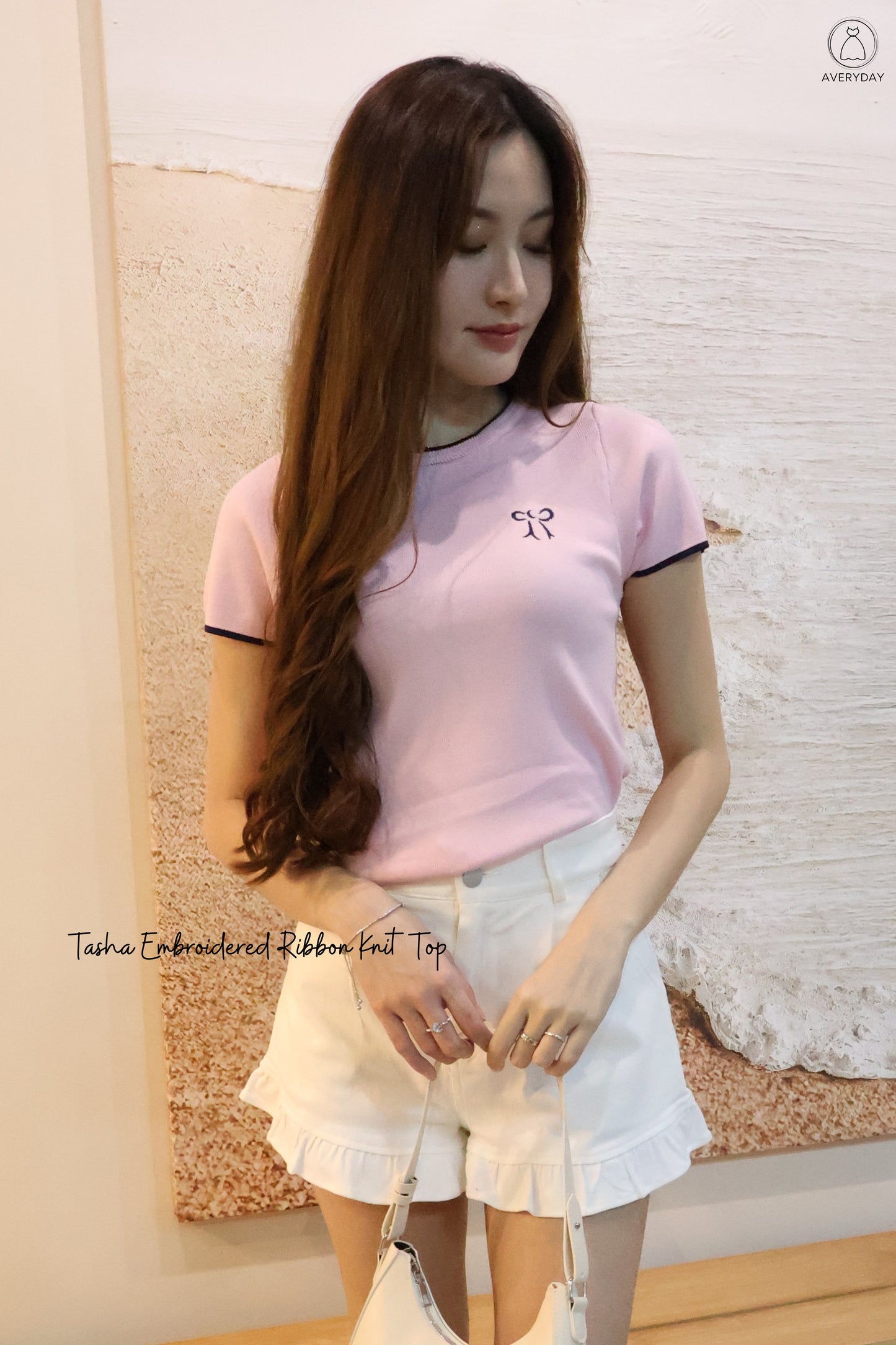 Tasha Embroidered Ribbon Knit Top In Pink