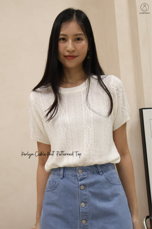 Kerlyn Cable Knit Patterned Top In Cream