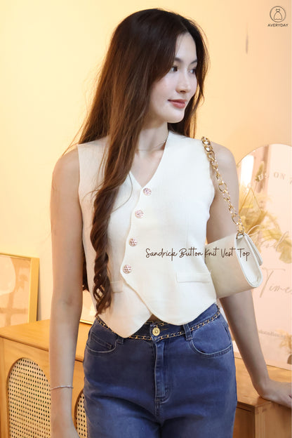 Sandrick Button Knit Vest Top In Cream
