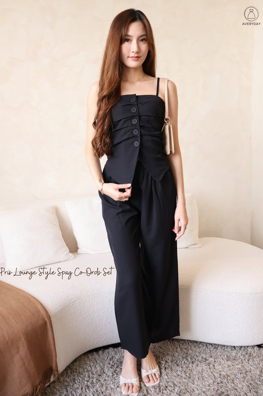 Pris Lounge Style Spag Co-Ords Set In Black