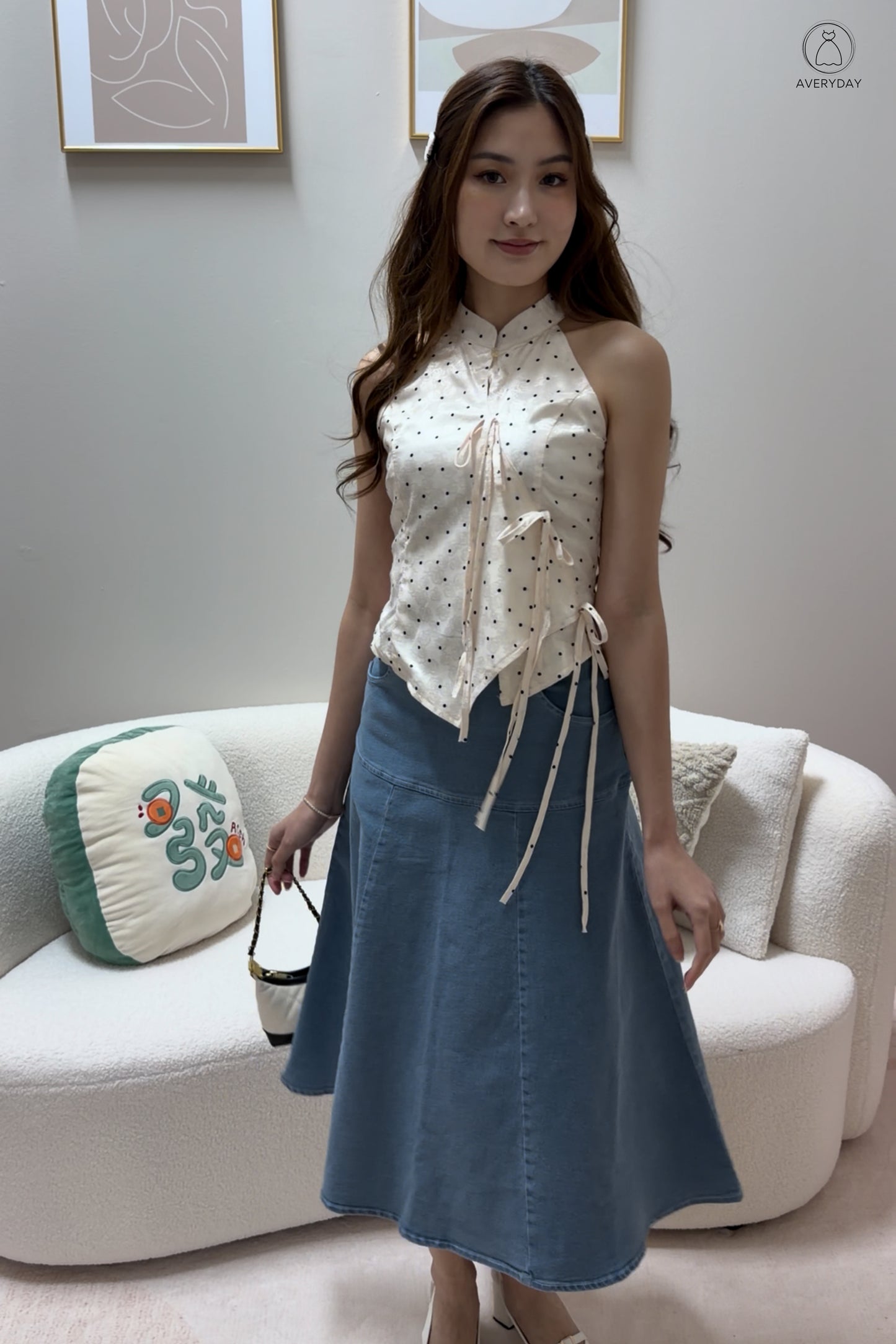 *Premium* 漫 (Màn) Pocket Denim Flutter Flare Midi Skirt In Light Wash