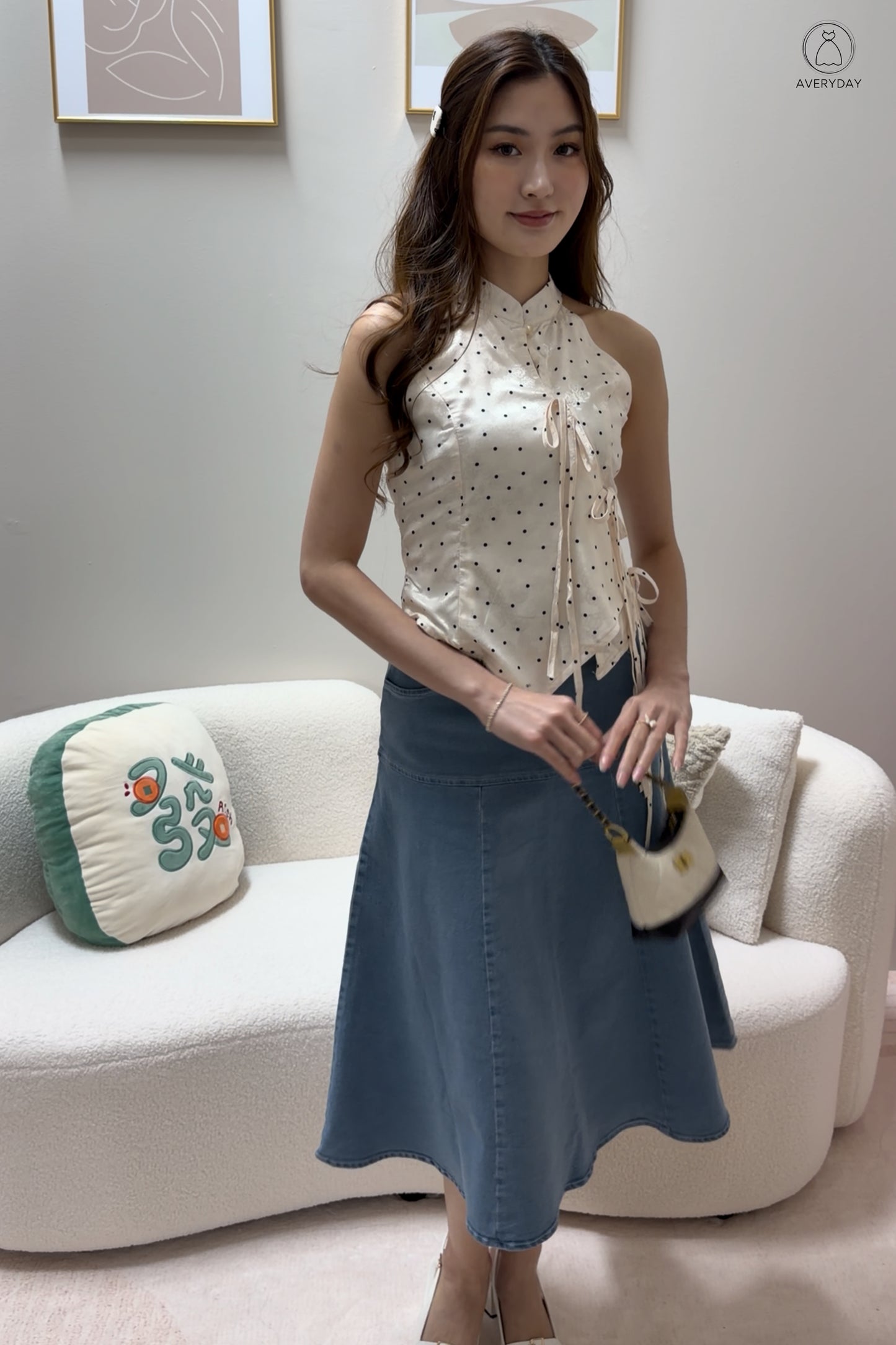 *Premium* 漫 (Màn) Pocket Denim Flutter Flare Midi Skirt In Light Wash