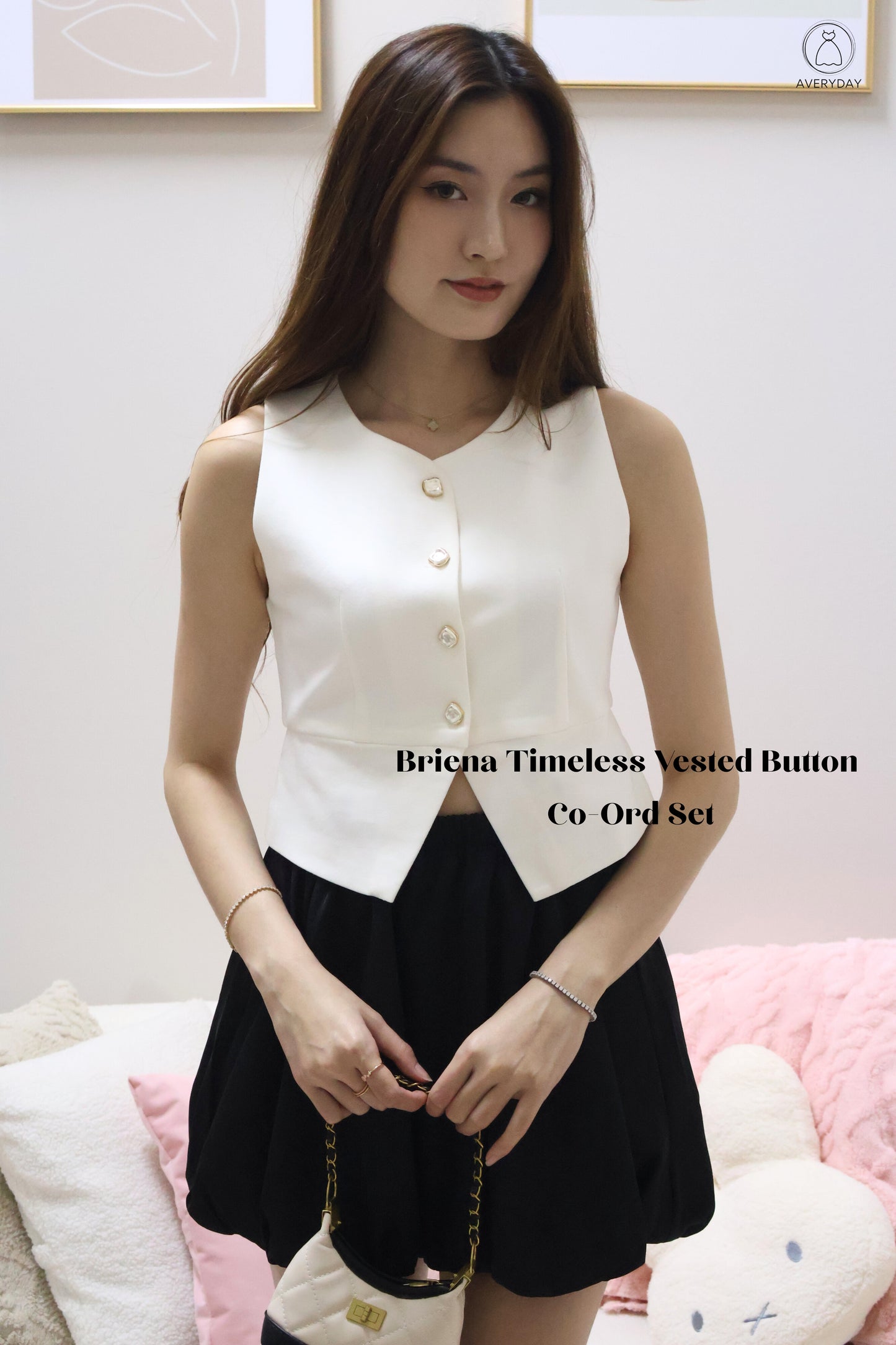 Briena Timeless Vested Button Co-Ord Set In White