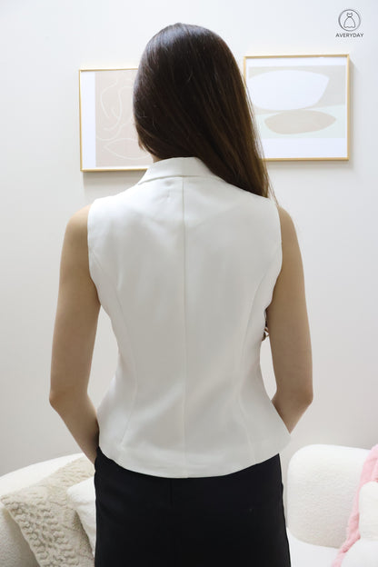 Nina Button Vest Top In White