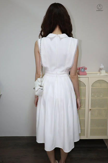 *Premium* Dasey Button Collared Pocket Dress In White