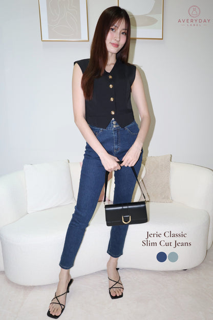 Jerie Classic Slim Cut Jeans In Dark Wash