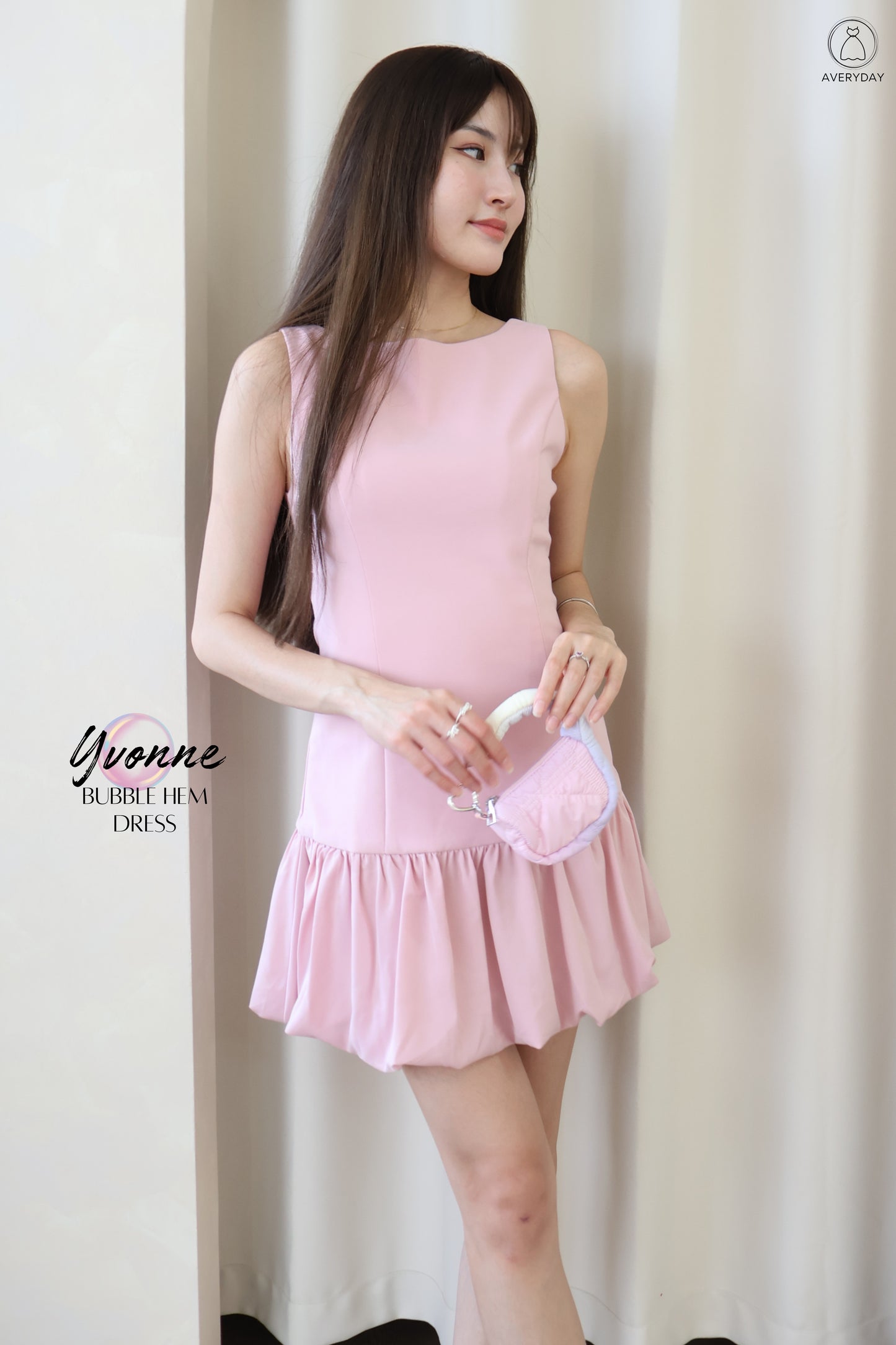 Yvonne Bubble Hem Dress In Pink