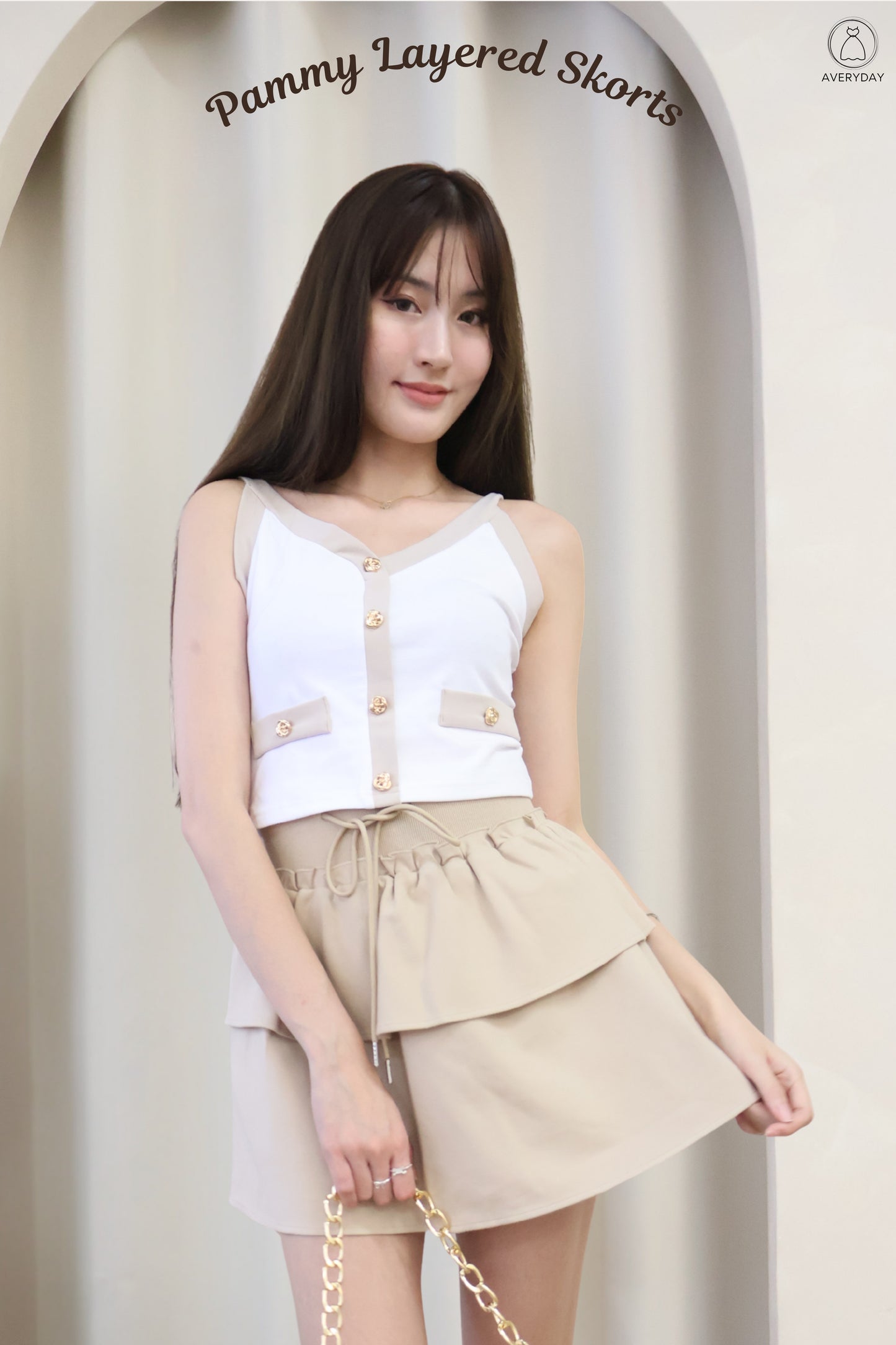 Pammy Layered Skorts In Khaki