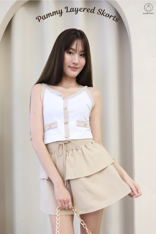 Pammy Layered Skorts In Khaki