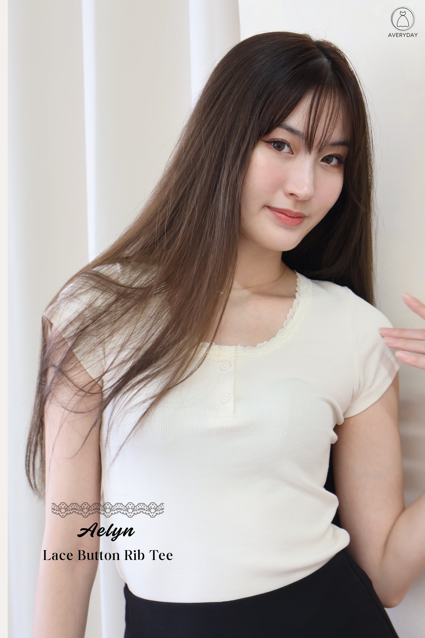 *Star Buy* Aelyn Lace Button Rib Tee In Cream