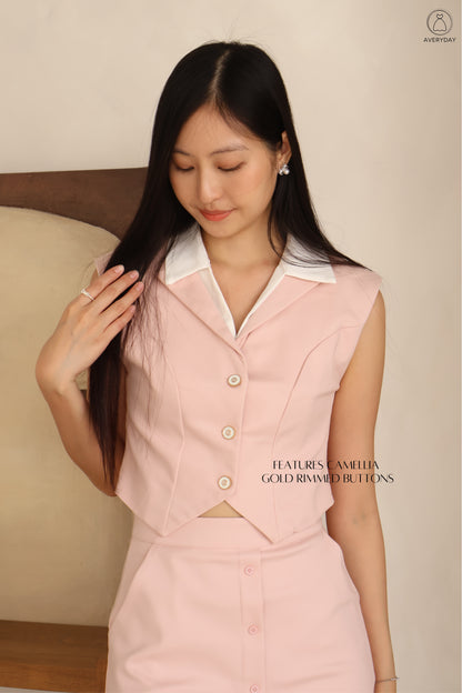 Diorlyn Camellia Button Vest Top In Pink