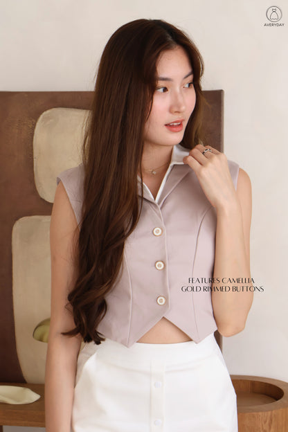 Diorlyn Camellia Button Vest Top In Grey