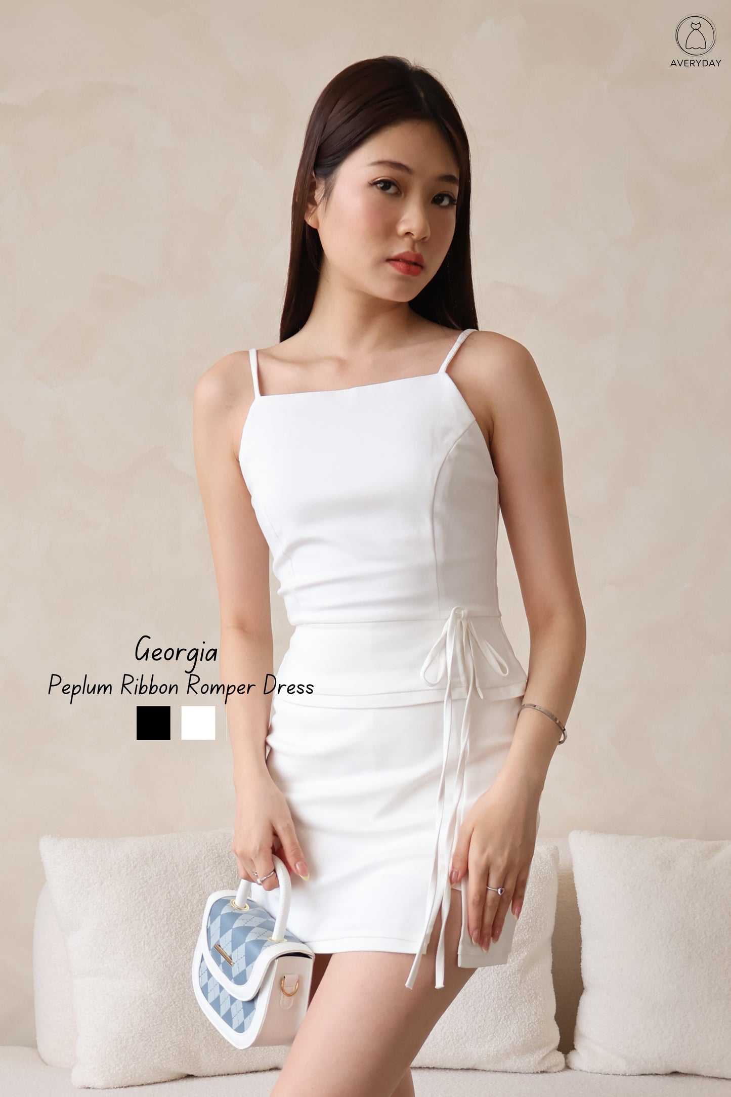 Georgia Peplum Ribbon Romper Dress In White