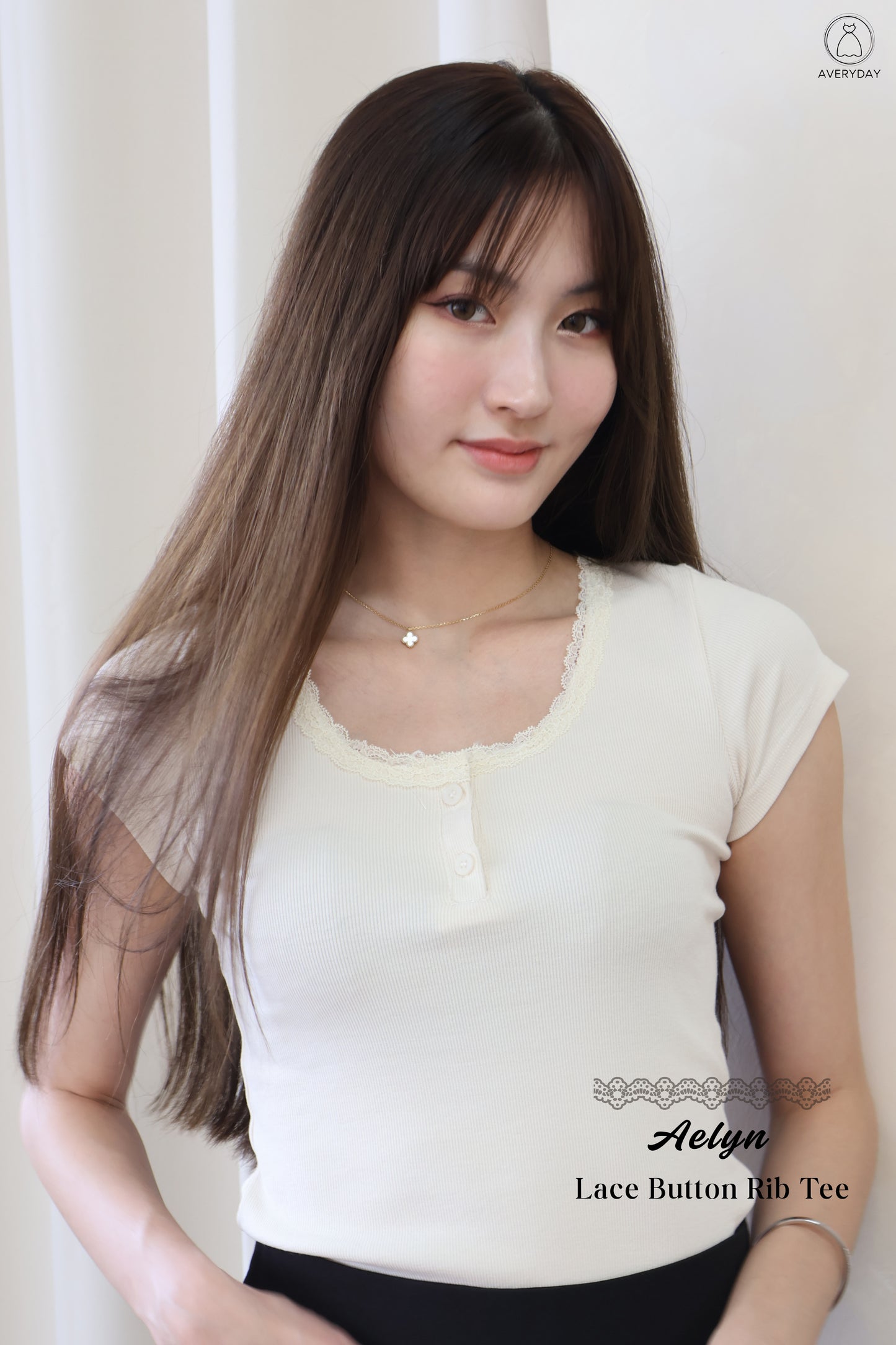 *Star Buy* Aelyn Lace Button Rib Tee In Cream