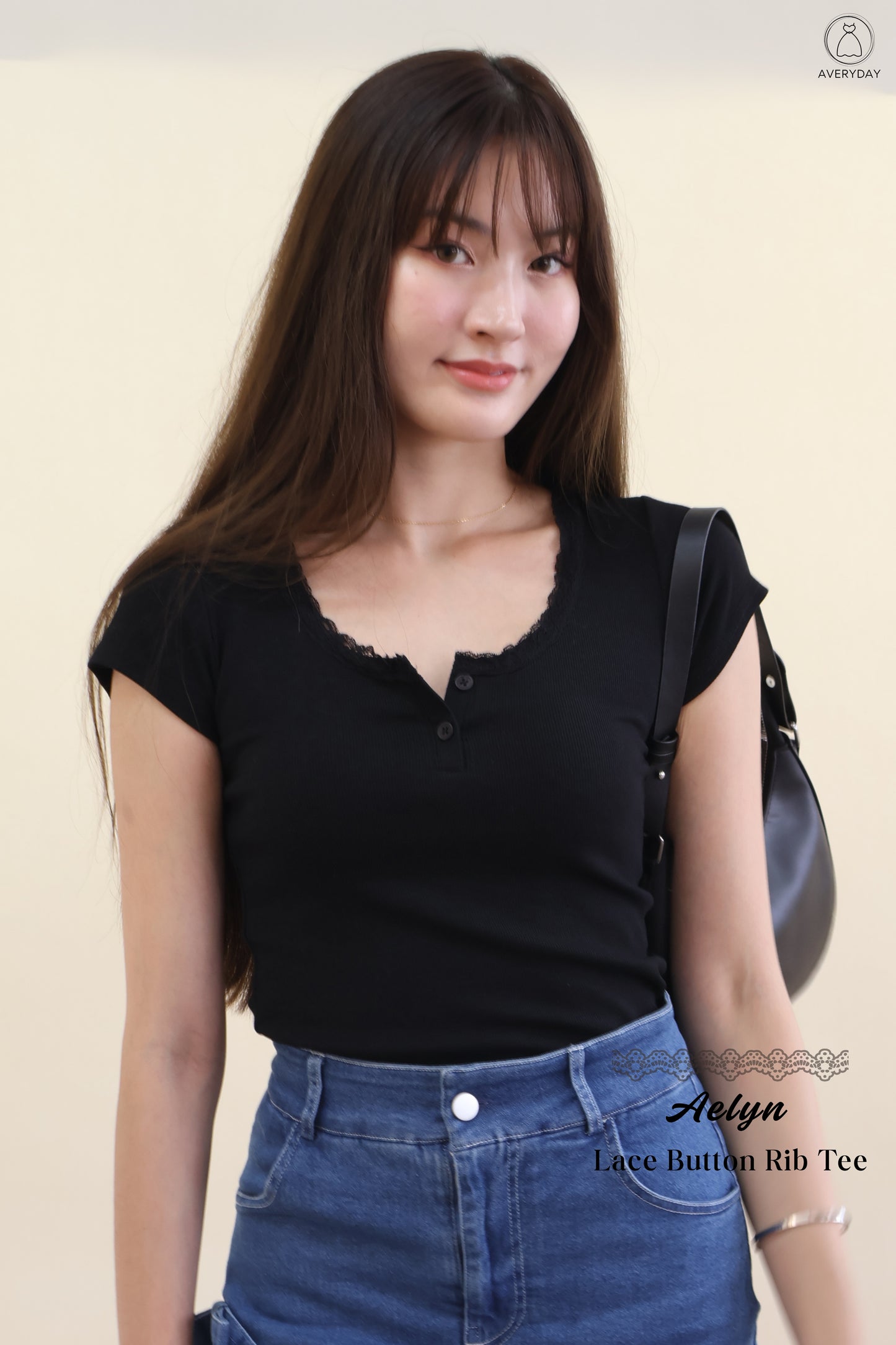 *Star Buy* Aelyn Lace Button Rib Tee In Black