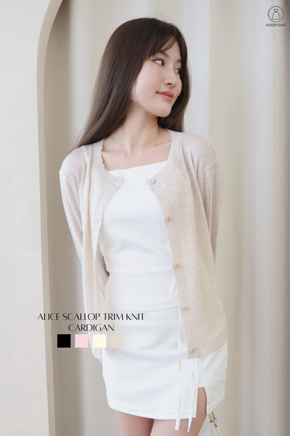 Alice Scallop Trim Knit Cardigan In Oat