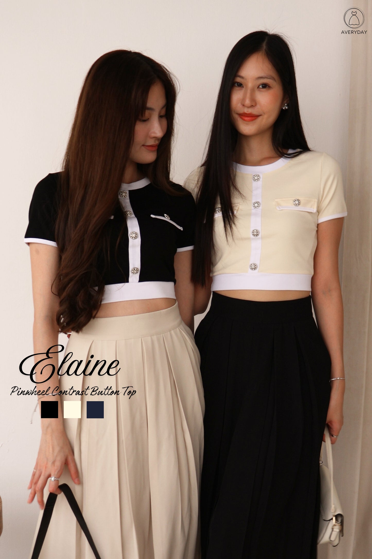 Elaine Pinwheel Contrast Button Top In Daffodil