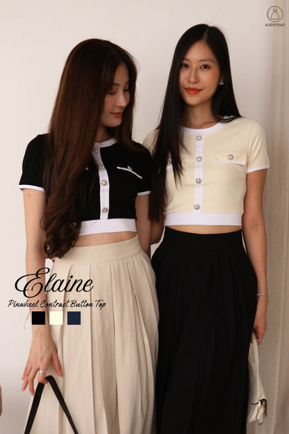 Elaine Pinwheel Contrast Button Top In Daffodil