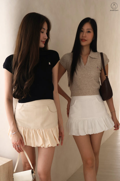 Brenda Cherry Soft Knit Collar Top In Oatmeal