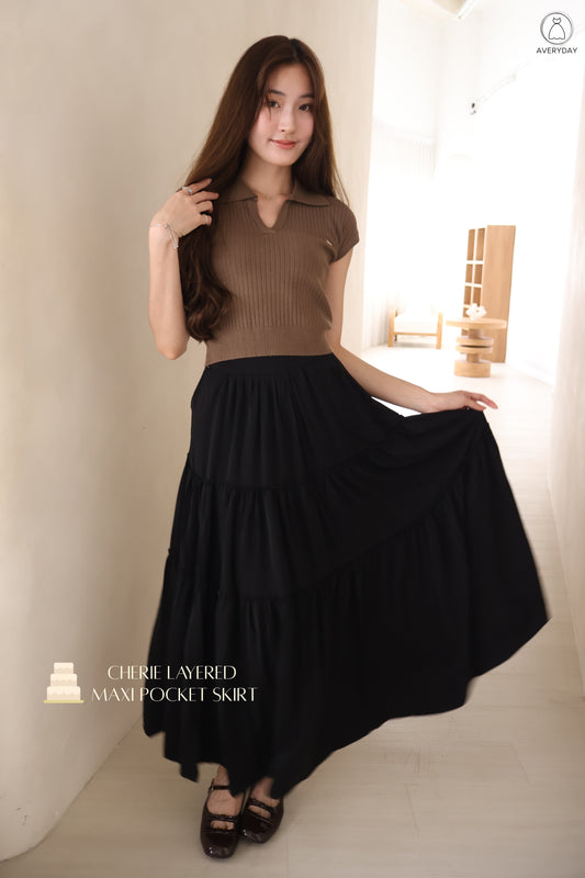 *Premium* Cherie Layered Maxi Pocket Skirt In Black