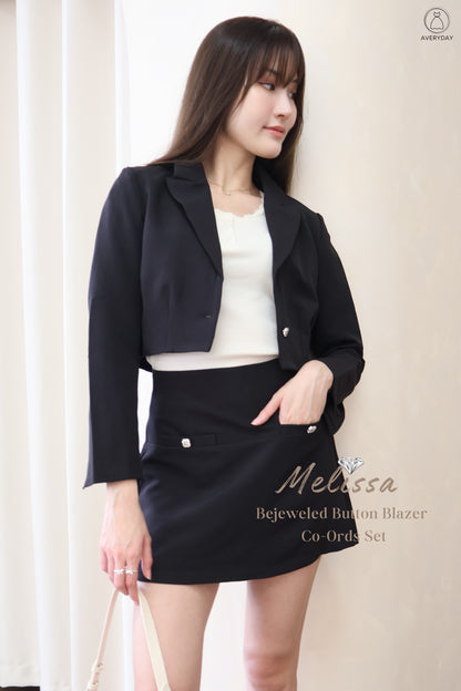 Melissa Bejeweled Button Blazer Co-Ords Set In Black