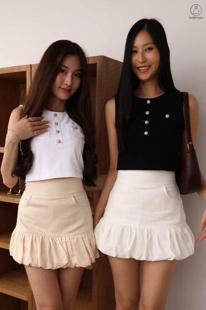 Jolin Pinwheel Button Tank Top In White