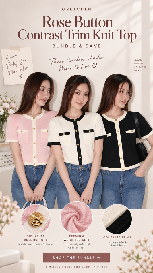 *AVD Label* [BUNDLE] Gretchen Rose Button Contrast Trim Knit Top