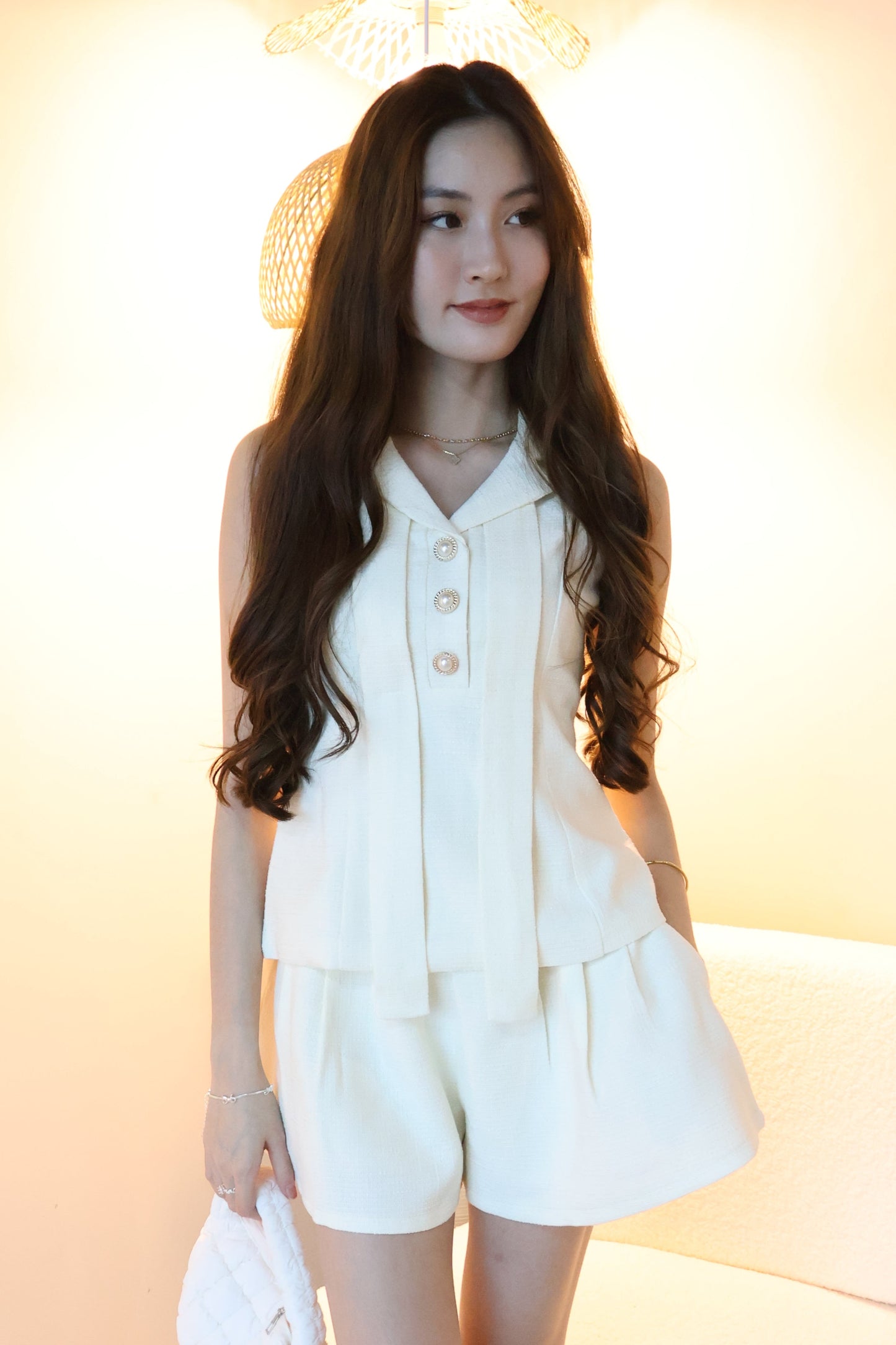 *Premium* Carla Tweed Collar Co-Ords Set In Cream White