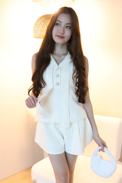 *Premium* Carla Tweed Collar Co-Ords Set In Cream White