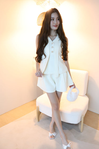 *Premium* Carla Tweed Collar Co-Ords Set In Cream White