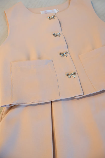 Winnie Ribbon Buttons & Pleated Skorts Co-Ords Set In Pink