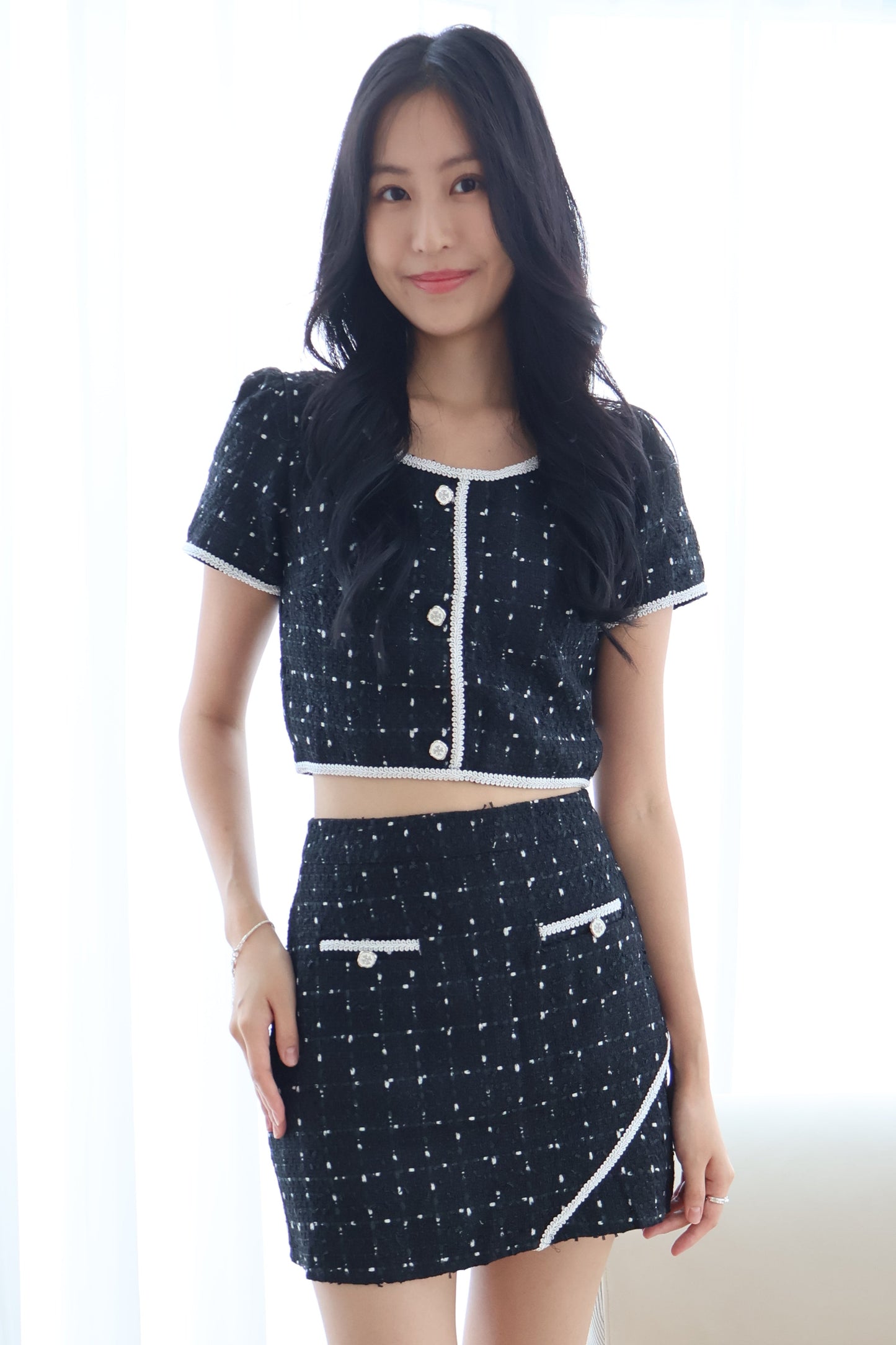 Charm Tweed Co-Ords Set In Black