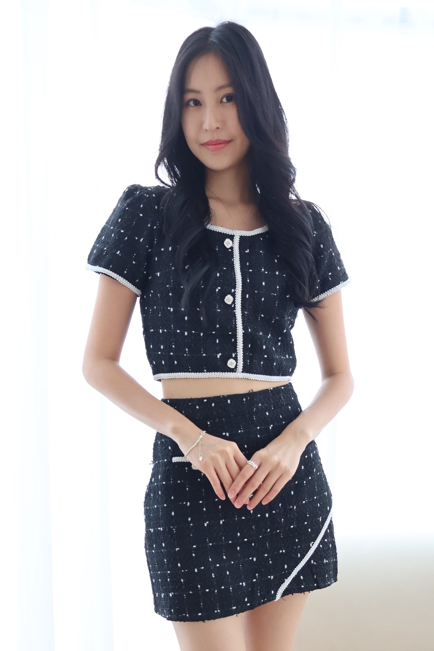 Charm Tweed Co-Ords Set In Black