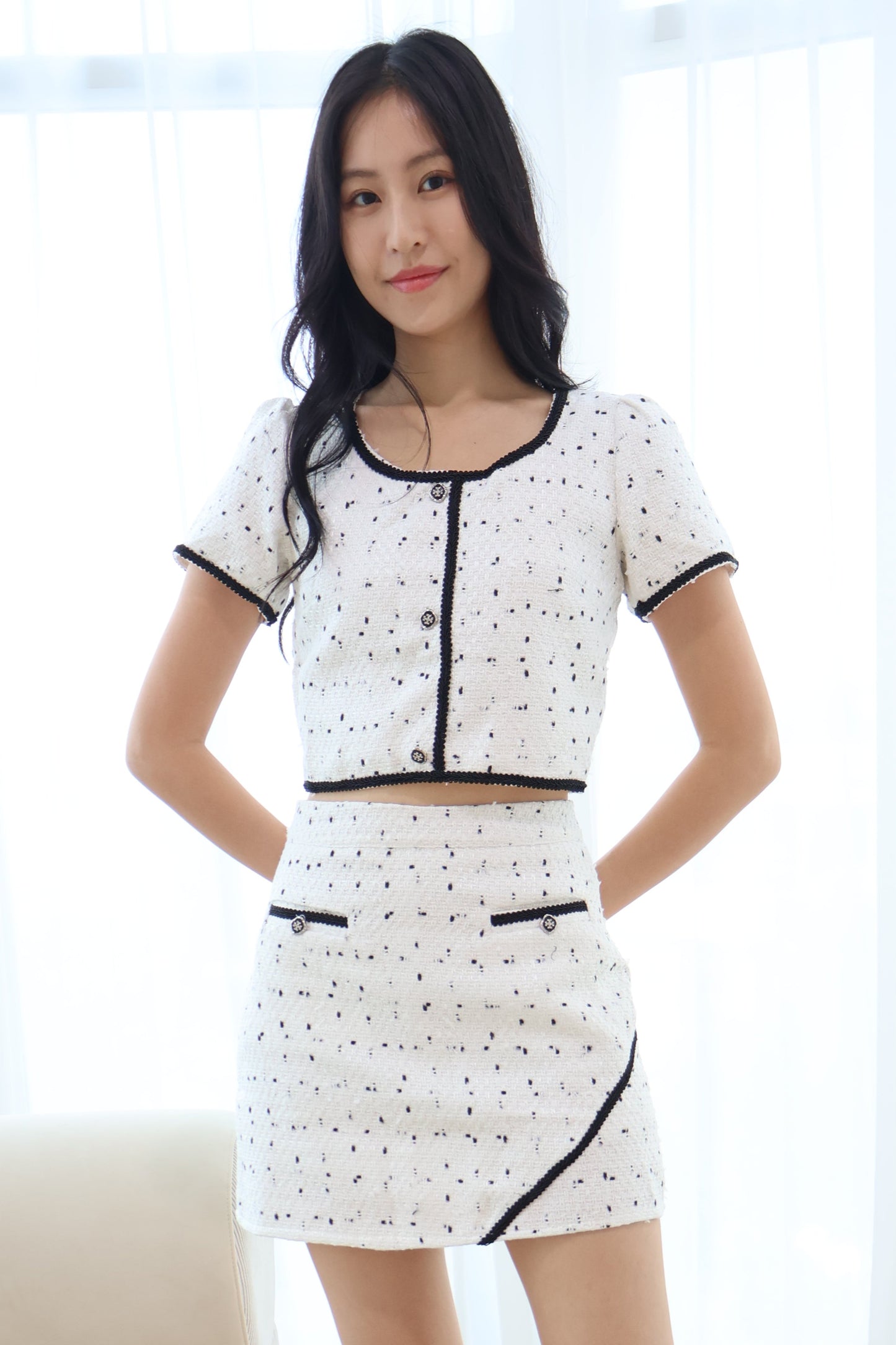 Charm Tweed Co-Ords Set In White