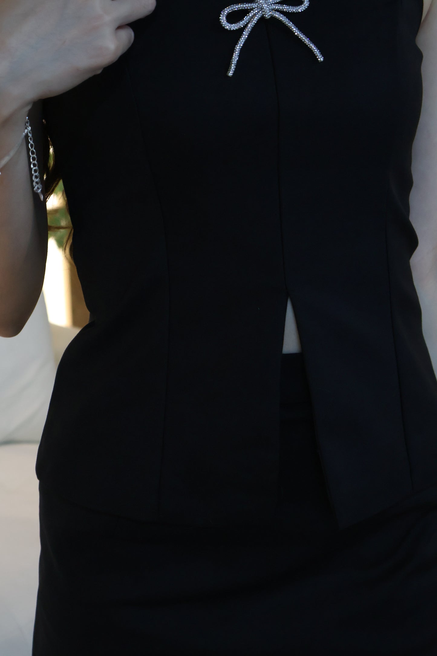 Linzy Ribbon Halter Co-Ords Set In Black