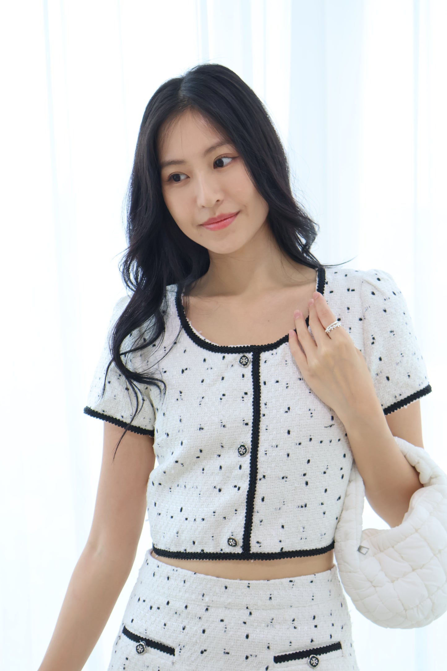 Charm Tweed Co-Ords Set In White