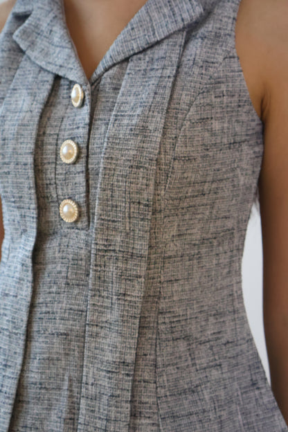 *Premium* Carla Tweed Collar Co-Ords Set In Grey Blue