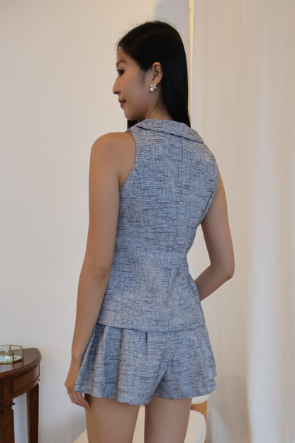 *Premium* Carla Tweed Collar Co-Ords Set In Grey Blue