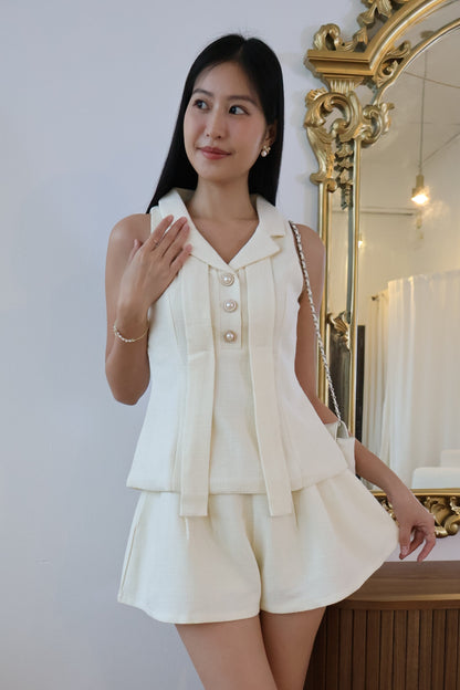 *Premium* Carla Tweed Collar Co-Ords Set In Cream White