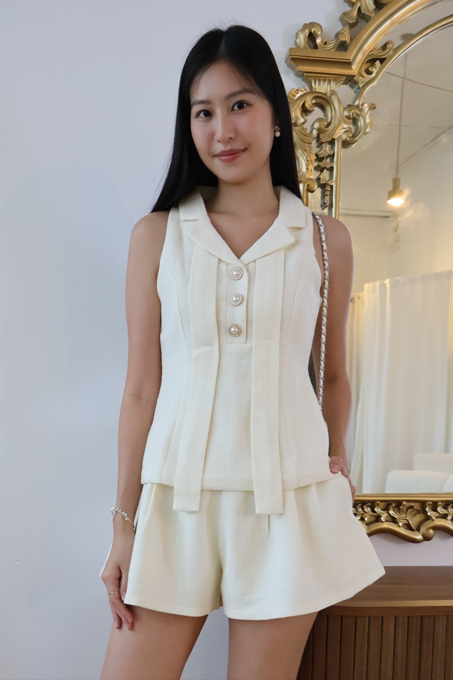 *Premium* Carla Tweed Collar Co-Ords Set In Cream White