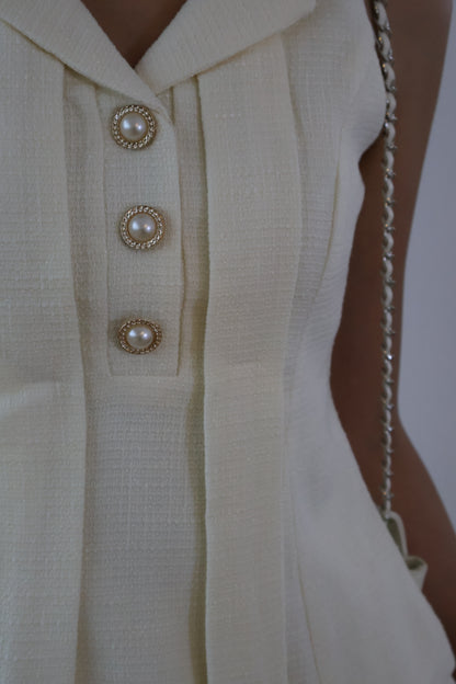 *Premium* Carla Tweed Collar Co-Ords Set In Cream White