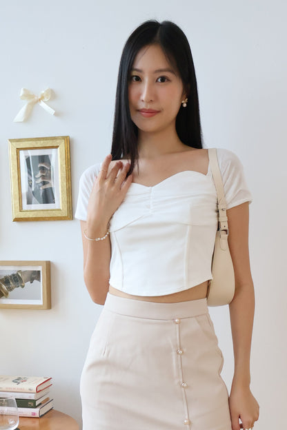 Tisha Mesh Sweetheart Neckline Top In White