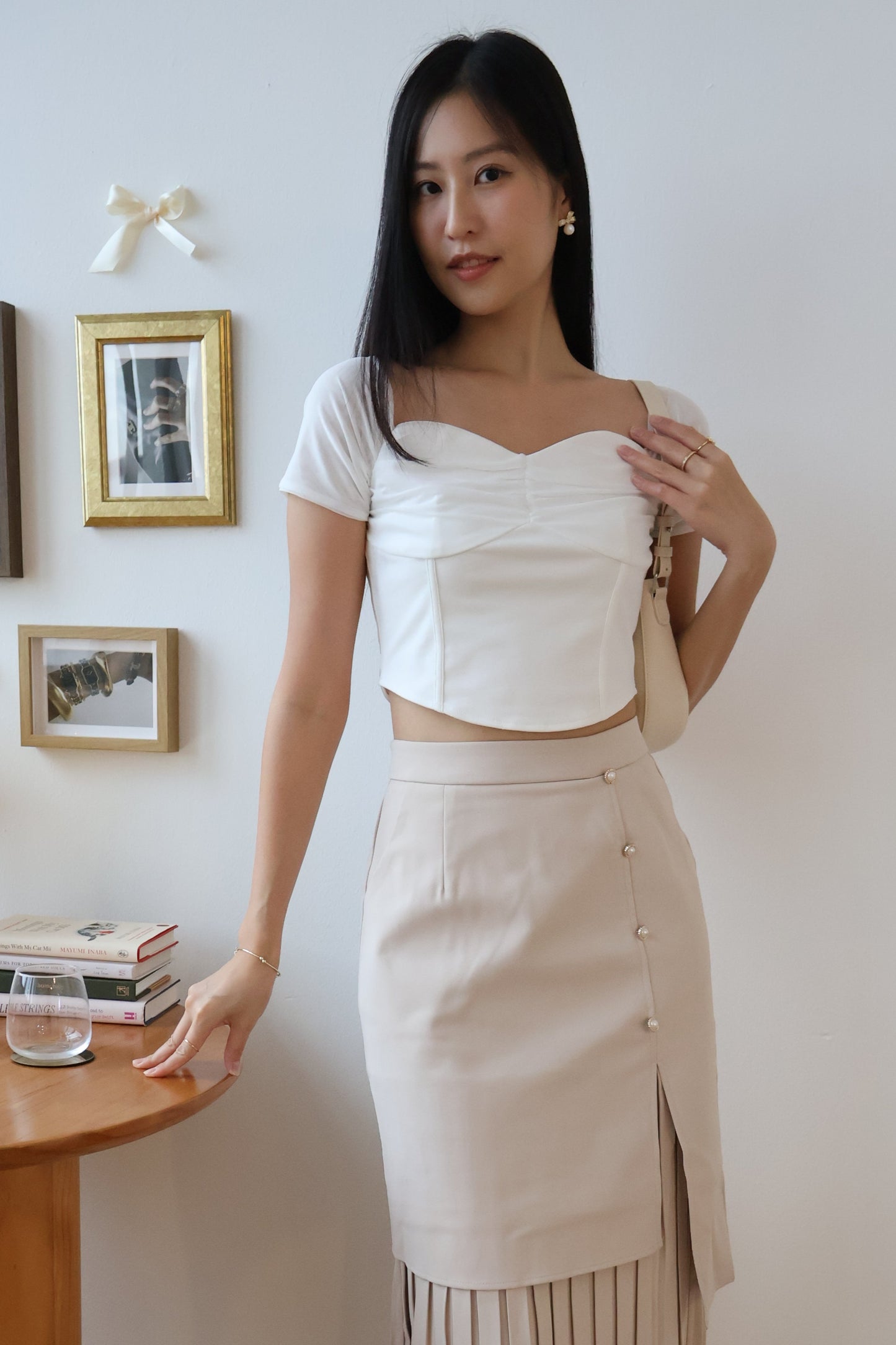 Tisha Mesh Sweetheart Neckline Top In White