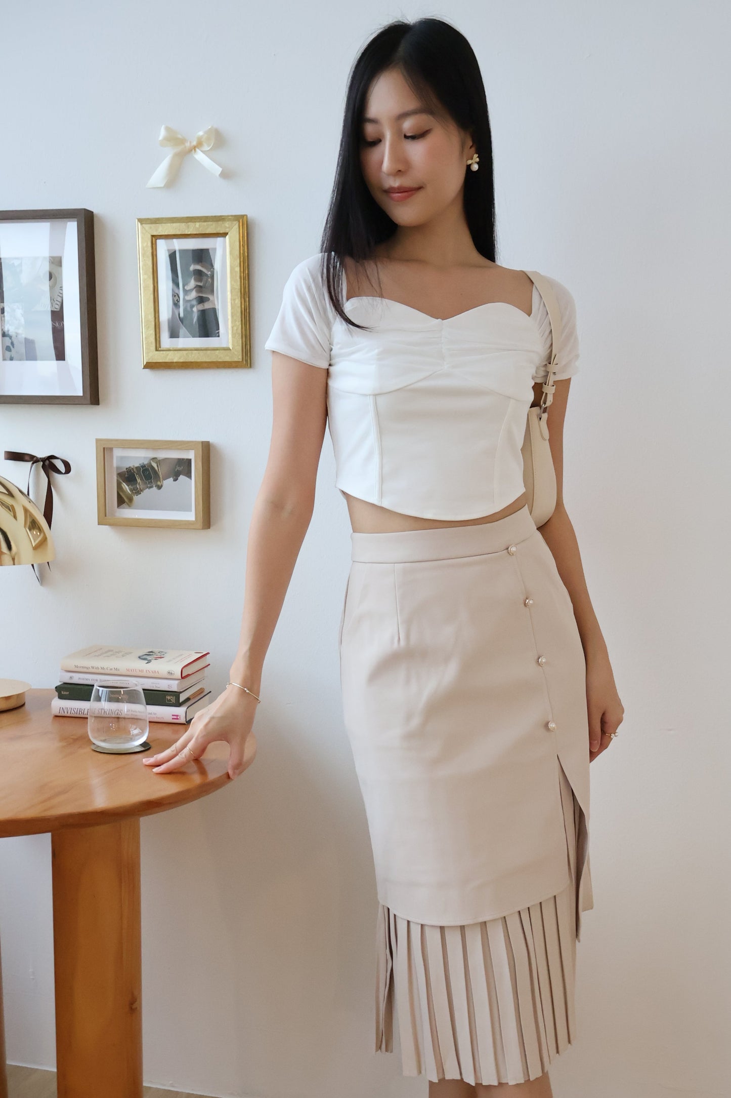 Tisha Mesh Sweetheart Neckline Top In White