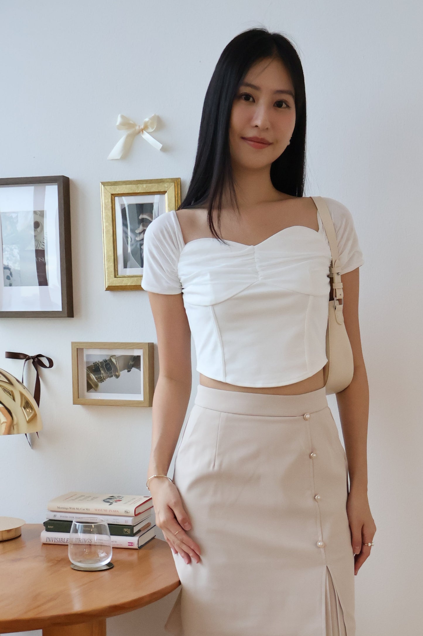 Tisha Mesh Sweetheart Neckline Top In White