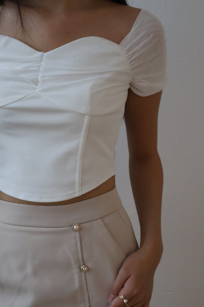 Tisha Mesh Sweetheart Neckline Top In White