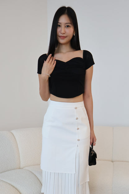 Tisha Mesh Sweetheart Neckline Top In Black